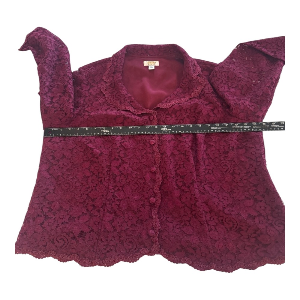 Talbots Woman Burgundy Floral Lace Button Front Jacket Plus Size 18W Romantic - Picture 4 of 8